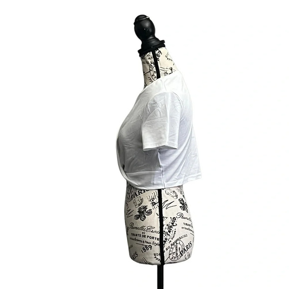 Mica’s Women's Ivory T-Shirt Solid Twist Front Crop Tee Beach Boho Casual L - Picture 3 of 10